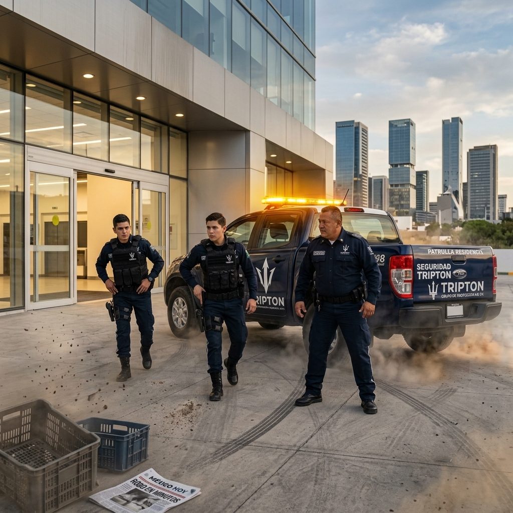 Equipo de respuesta rápida Tripton frente a un edificio urbano