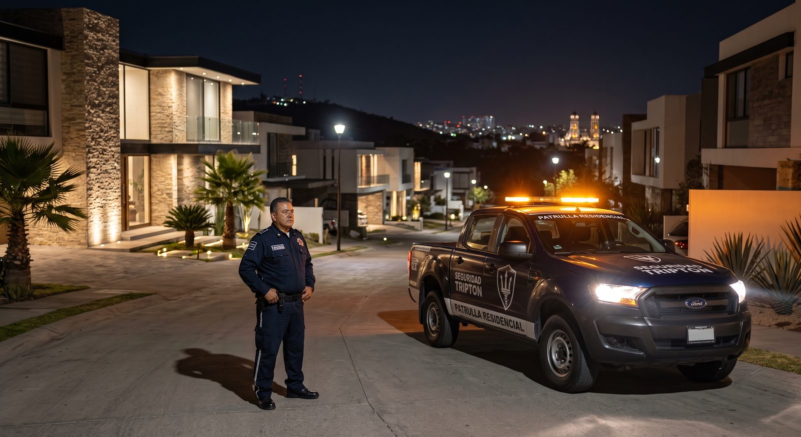 Patrulla nocturna Tripton en fraccionamiento residencial